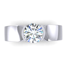 White Gold Men's Natural Solitaire Ring Round Half Bezel 1.75