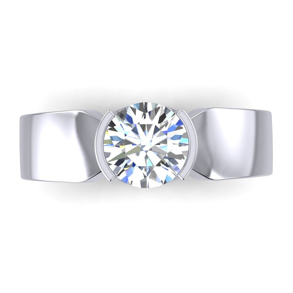 White Gold Men's Natural Solitaire Ring Round Half Bezel 1.75