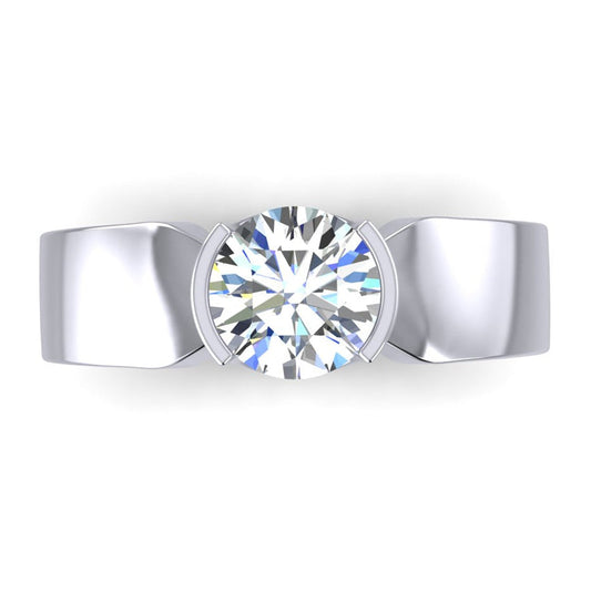 White Gold Men's Natural Solitaire Ring Round Half Bezel 1.75