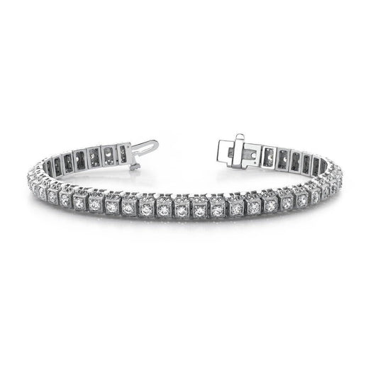White Gold Milgrain Square Style Link Round Natural Diamond Bracelet 6 Ct