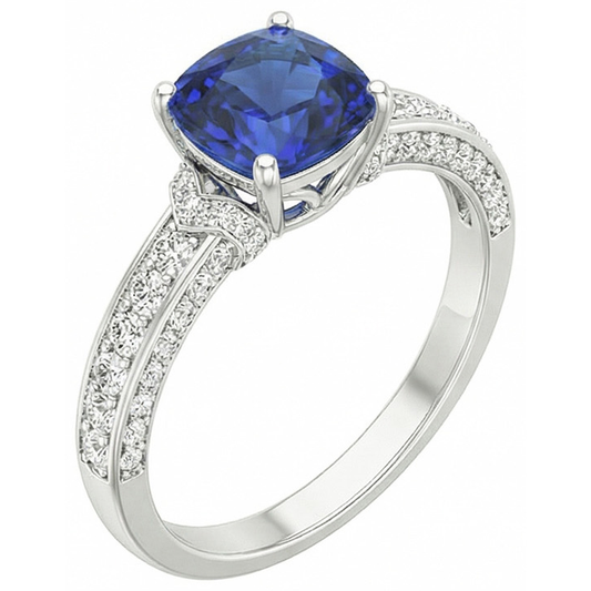 White Gold Natural Earth Mined Diamond Blue Sapphire Engagement Ring Prong Set 3.50 Carats