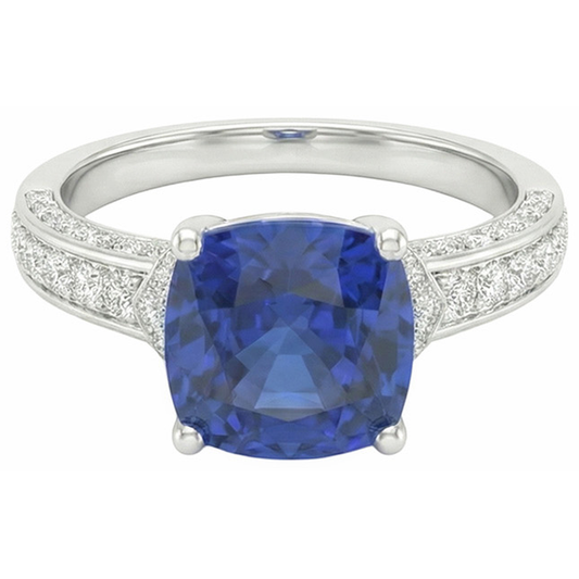 White Gold Natural Earth Mined Diamond Blue Sapphire Engagement Ring Prong Set 3.50 Carats