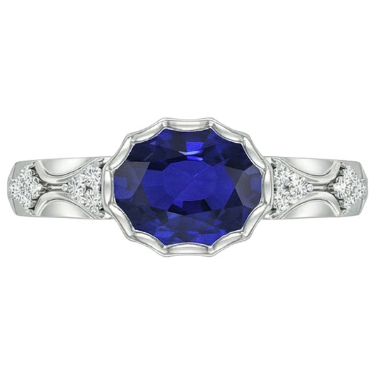 White Gold Natural Earth Mined Diamond Ring Women Oval Blue Sapphire Bezel Set 3.75 Carats