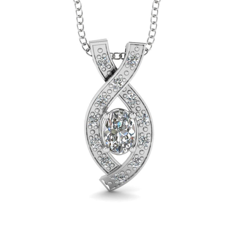 White Gold Oval & Real Round Cut 2.70 Ct Diamonds Entwine Pendant Necklace