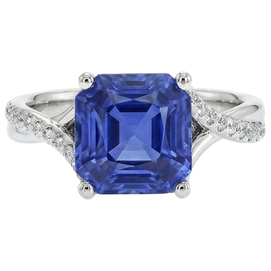 White Gold Solitaire Blue Sapphire Ring With Accents 4.50 Carats
