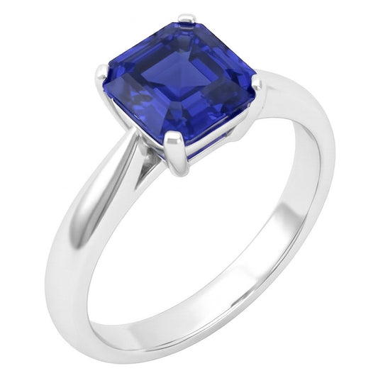 White Gold Solitaire Ring Asscher Cut Sapphire Jewellery 1.50 Carats