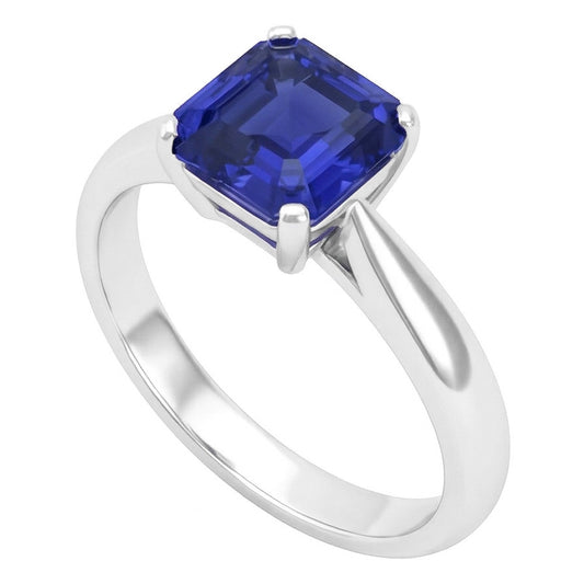 White Gold Solitaire Ring Asscher Cut Sapphire Jewellery 1.50 Carats