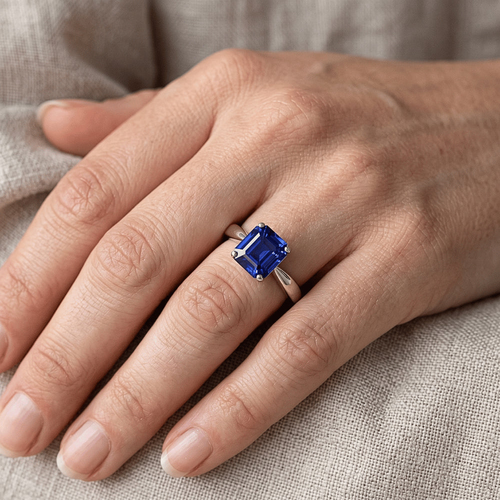 White Gold Solitaire Ring Asscher Cut Sapphire Jewellery 1.50 Carats