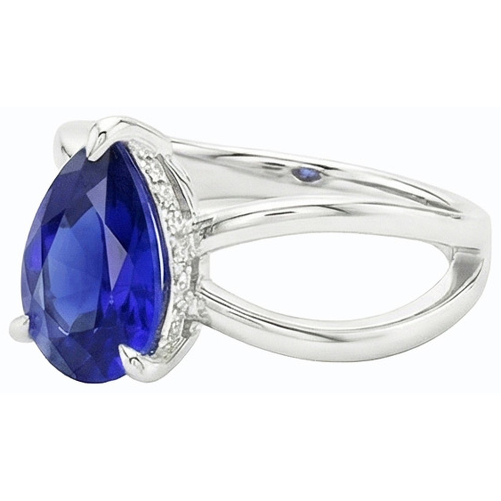 White Gold Solitaire Ring Ceylon Sapphire 2.50 Carats Split Shank