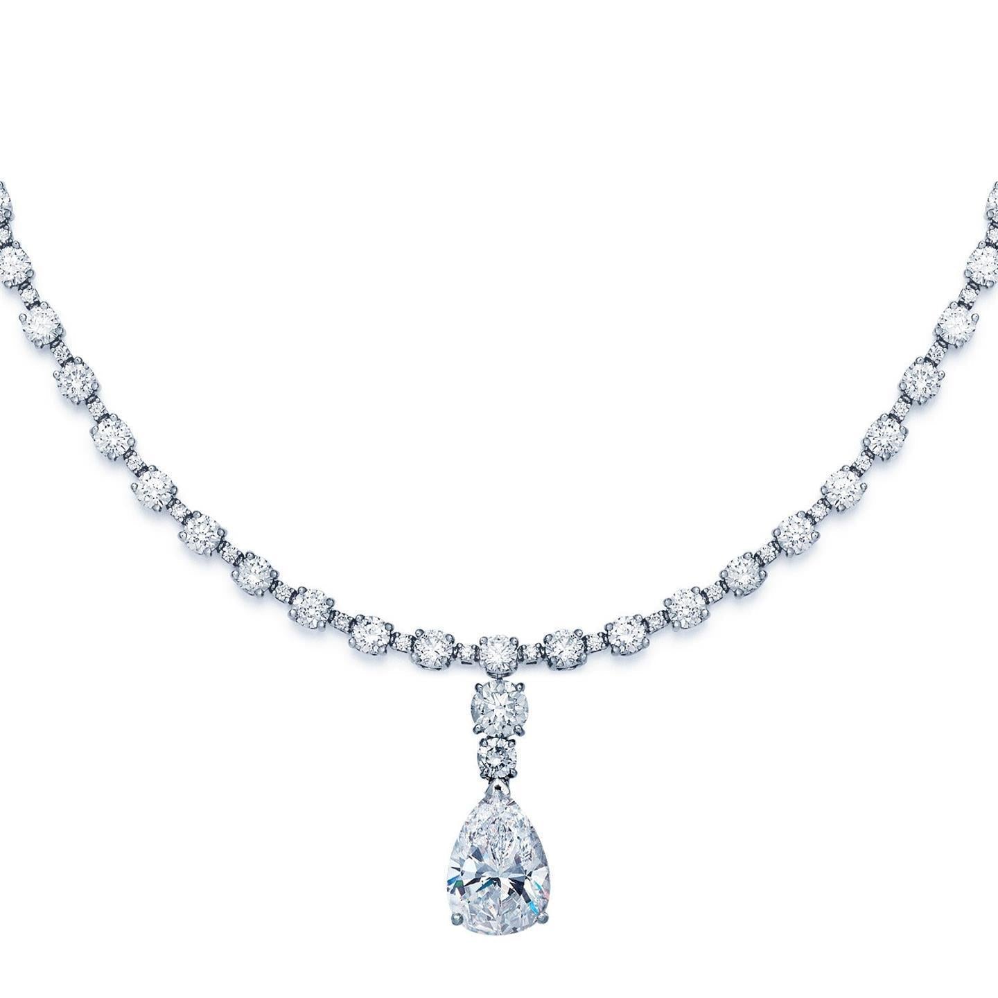 White Gold Women Jewelry Pear & Round Natural Diamond Necklace 16.50 Carats