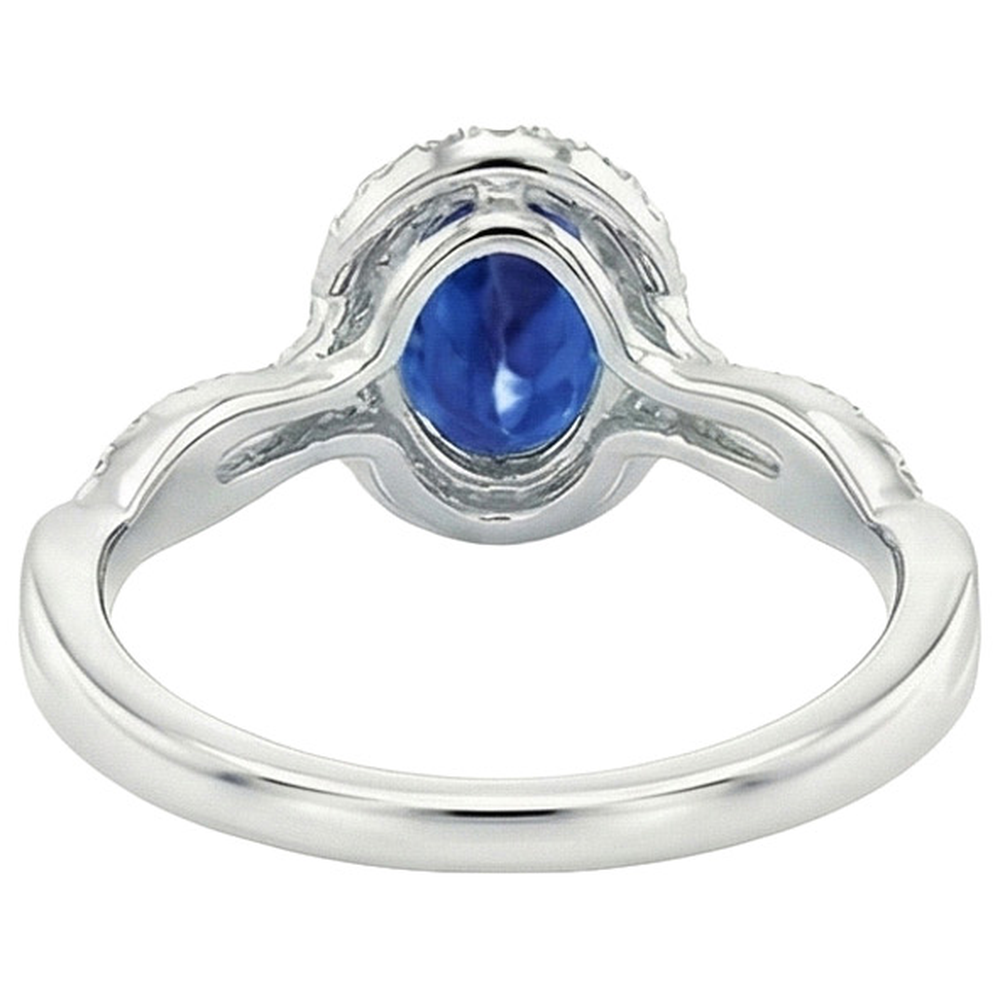 White Natural Earth Mined Diamond Halo Ring Blue Sapphire Twisted Shank 5 Carats