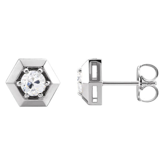 Natural Fine Diamond Stud Earrings 1 ct 14K White Gold – front view