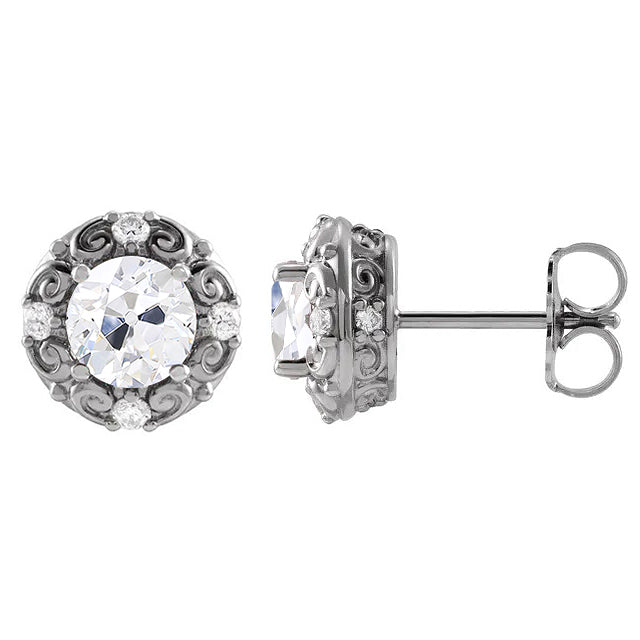 Brilliant Diamond Antique Cushion Stud Earrings in 14 Karat White Gold – front view