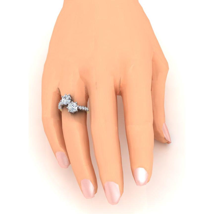 White Gold Double Cushion Cut Diamond Ring 3.30 Carats 14K