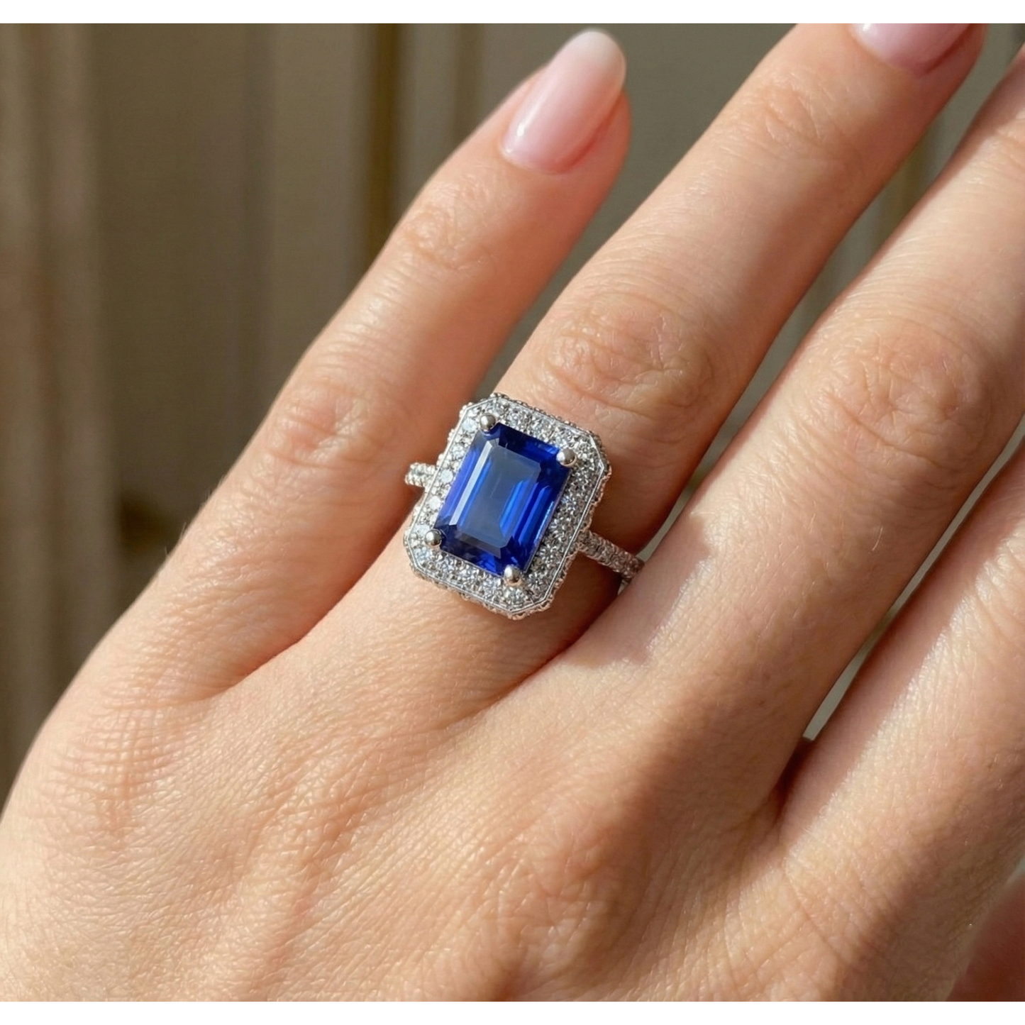 natural emerald sapphire 4.25ct ring with diamond accents