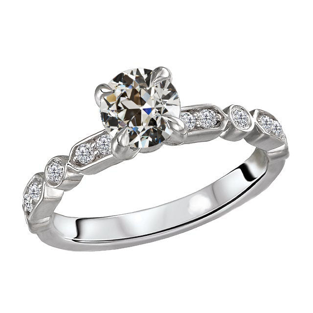 Antique Cushion Brilliant Diamond ring in 14 Karat White Gold – main view