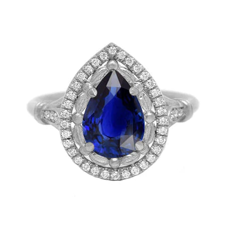 Gemstone Ring 14 Karat White Gold with Royal Blue Sapphire – main view