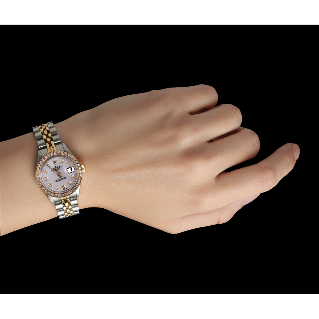 White Mop Natural Earth Mined Diamond Dial Bezel Rolex Datejust Ladies Watch Ss & Gold P5