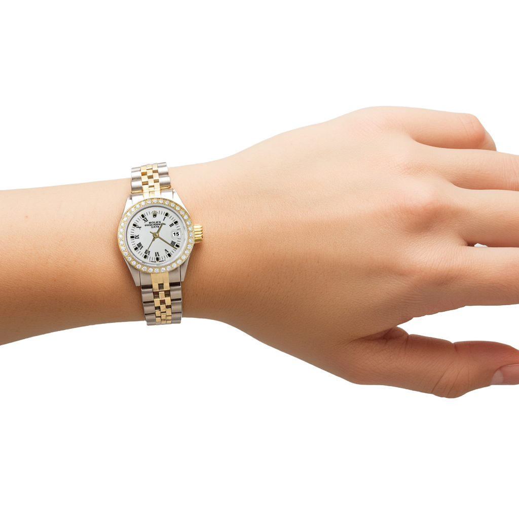 White Roman Dial Natural Earth Mined Diamond Bezel Rolex Date Women Watch Tt Jubilee