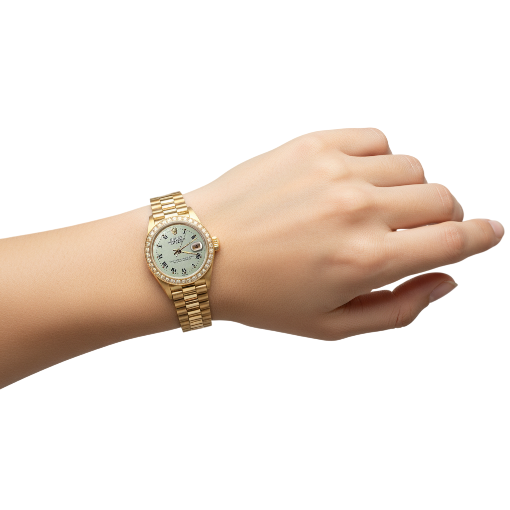 White Roman Dial Natural Earth Mined Diamond Bezel Rolex Dj Watch President Style Yg P2