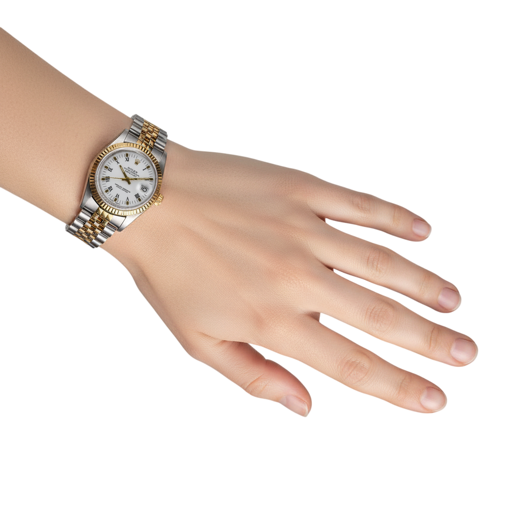 White Roman Dial Rolex Datejust Watch Ss & Gold Bracelet P4