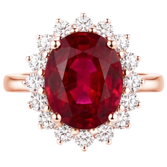 Women 14K Two Tone Gold Oval Cut Ruby And Round Natural Earth Mined Diamond Ring 8.50 Ct
