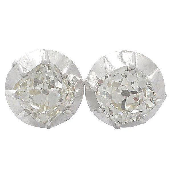 Women 14K White Gold Old Miner Cut Real Diamond Stud Ear Ring 5 Carats
