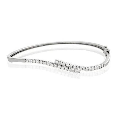 Women Bangle 1.60 Carats Round Cut Natural Diamonds White Gold 14K