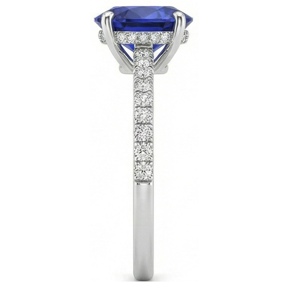 Women Blue Sapphire Ring Oval Cut With Pave Set Natural Earth Mined Diamonds 4.50 Carats