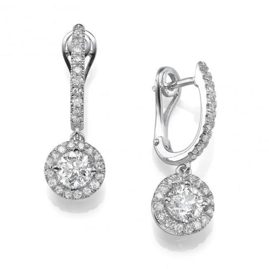 Women Dangle Earrings 3.60 Carats Round Cut Natural Diamonds White Gold 14K