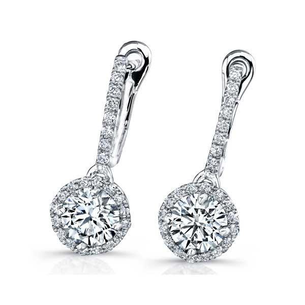 Women Dangle Earrings Round Cut 4 Carats Natural Earth Mined Diamond 14K White Gold