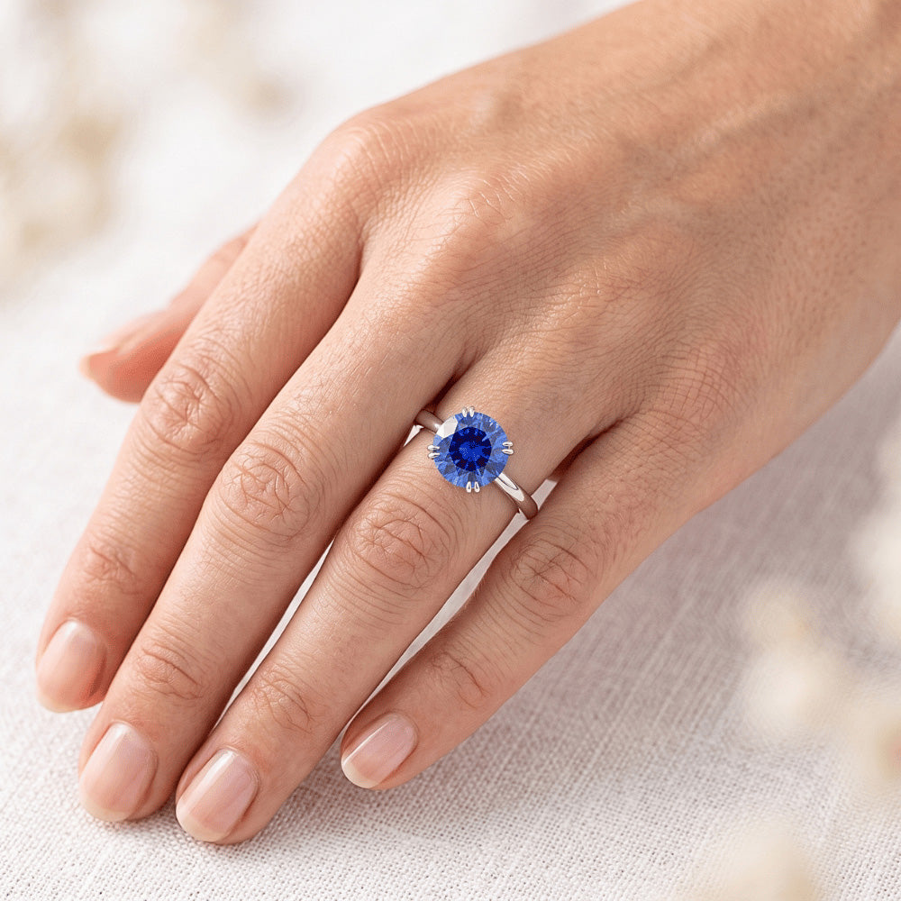 Women Engagement Ring 2 Carats New White Gold Solitaire Blue Sapphire