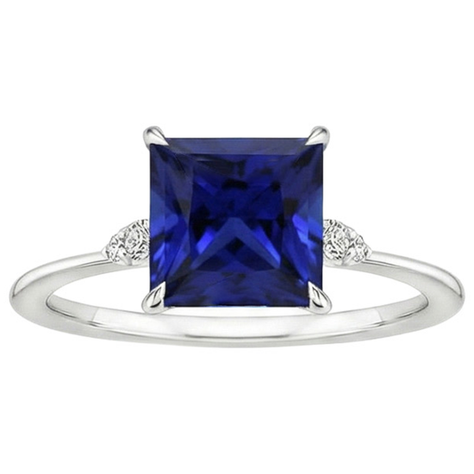 Women Engagement Ring Blue Sapphire and Natural Earth Mined Diamond 5.25 Carat