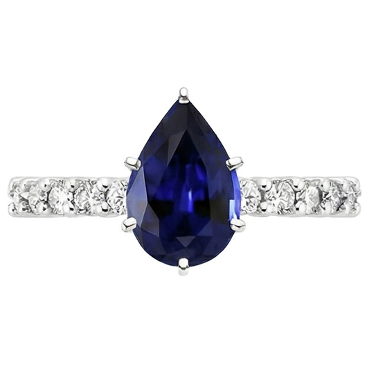 Women Gold Gemstone Ring Prong Blue Sapphire & IGI CERTIFIED Diamonds 7.25 Carats