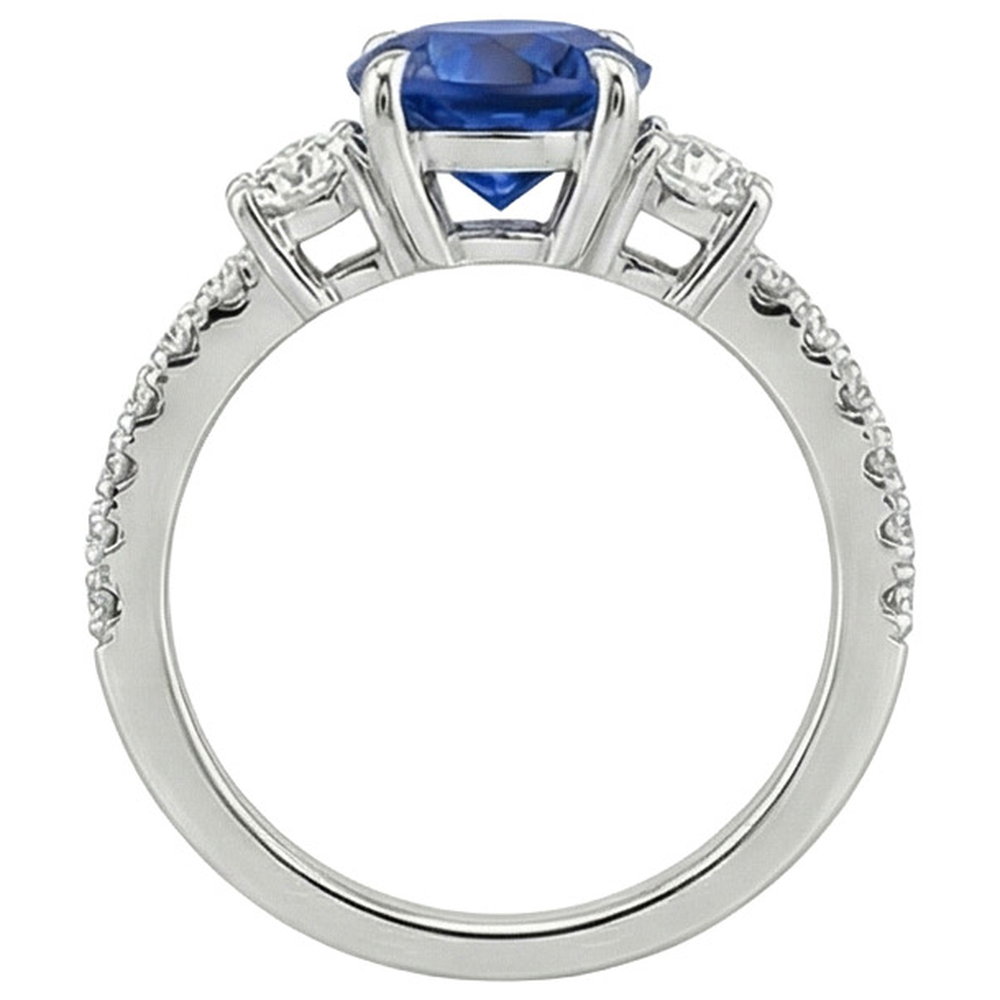 Women Gold Natural Earth Mined Diamond Ring Blue Sapphire 3 Stone Style Ring 3 Carats New
