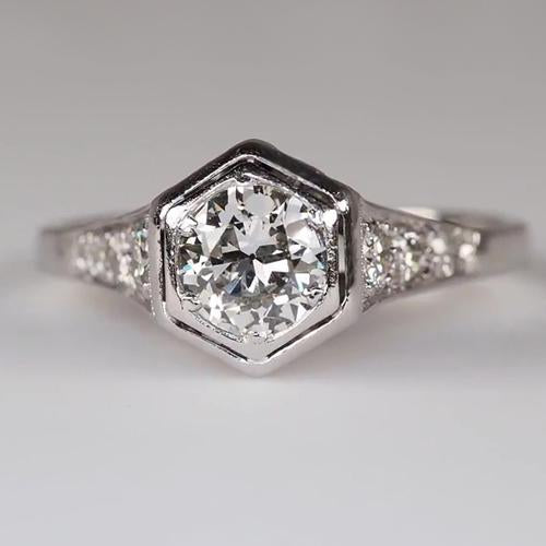 Women Gold Round Old Mine Cut Real Diamond Ring Prong Set 2.25 Carats