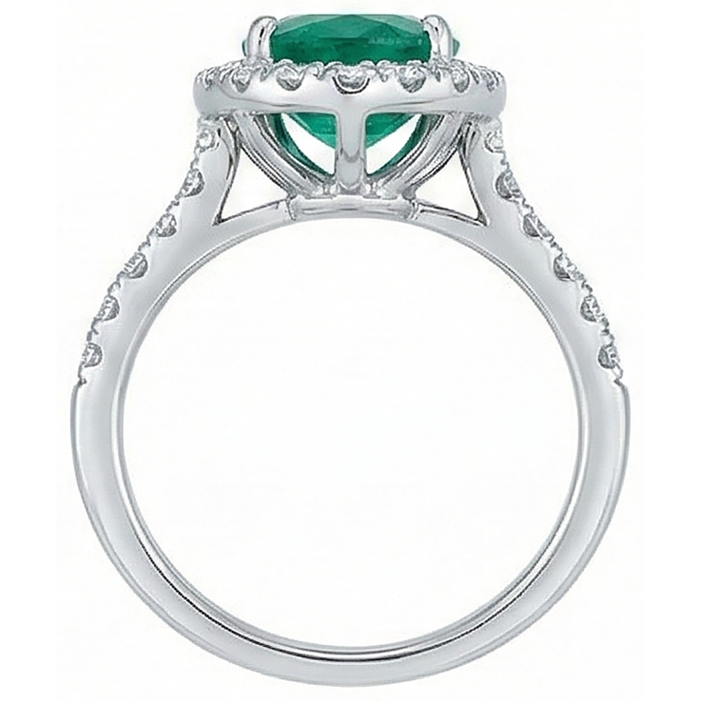 Women Green Emerald & Natural Earth Mined Diamond Ring White Gold 14K 5 Carats Gemstone Jewellery
