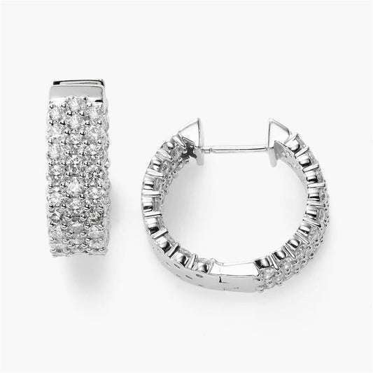Women Hoop Earrings 5.10 Carats Round Cut Genuine Diamonds 14K White Gold