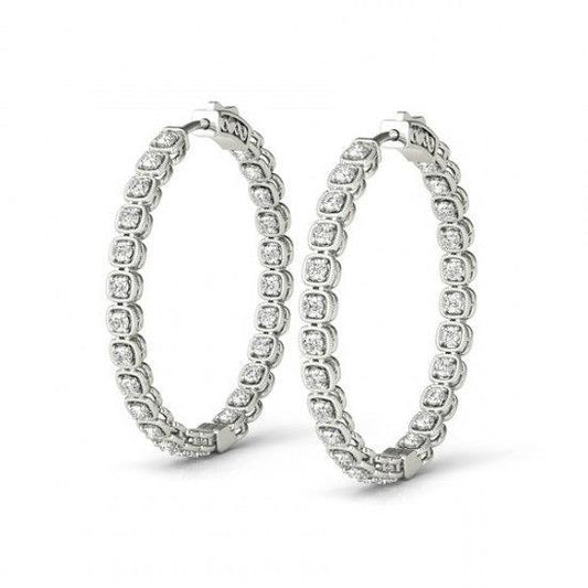 Women Hoop Earrings Round Cut 5 Carats Real Natural Earth Mined Diamonds White Gold 14K