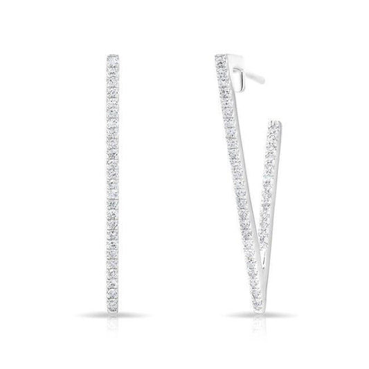Women Hoop Earrings Round Cut Genuine 3.00 Carats Diamonds 14K White Gold