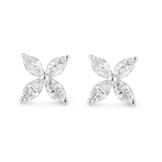 Women Marquise Real Diamond Stud Earring 2.40 Carats White Gold Jewelry