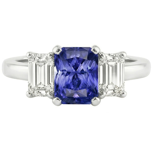 natural radiant sapphire 1.50ct ring close up detail