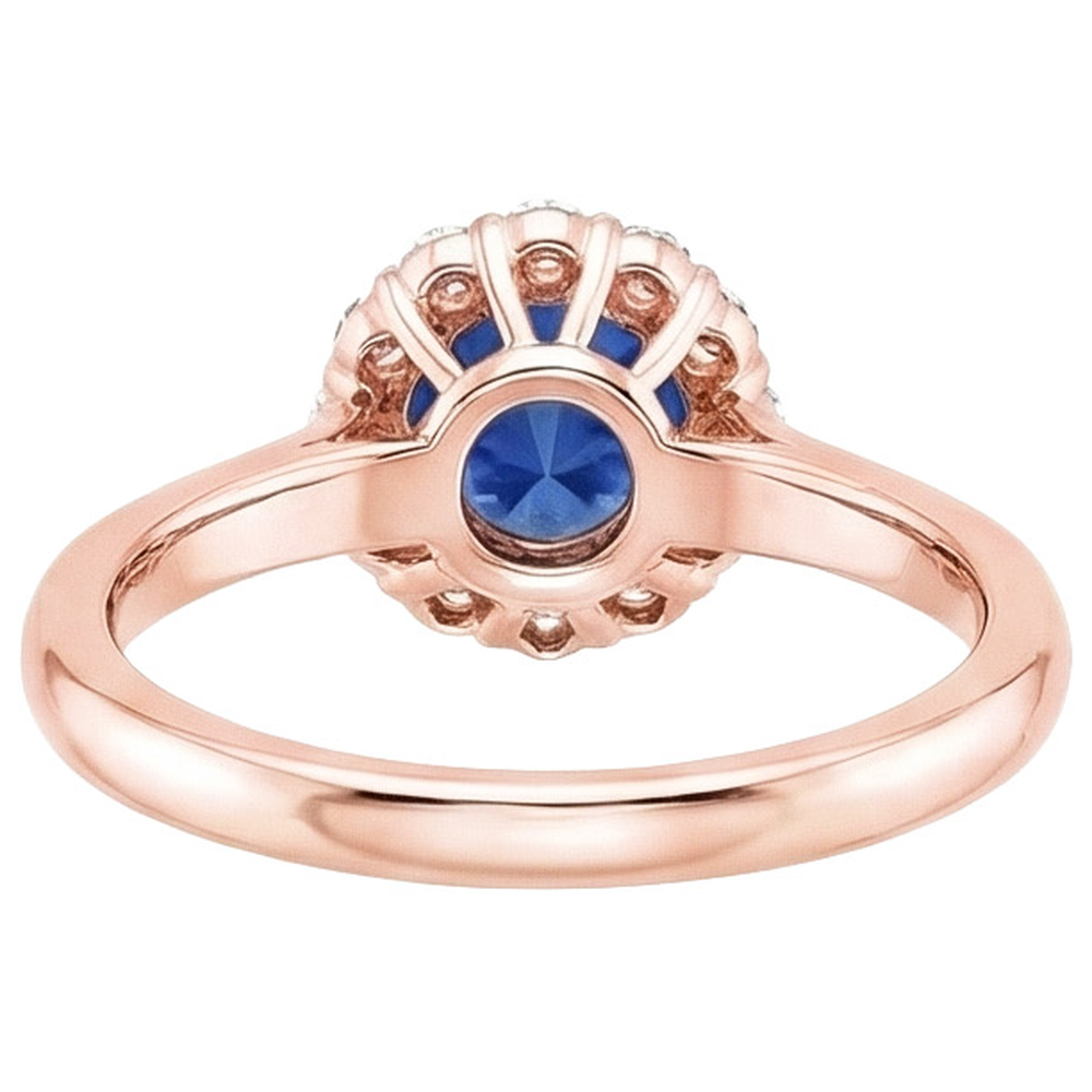 Women Natural Earth Mined Diamond Halo Ring Flower Style Blue Sapphire 3 Carats Rose Gold