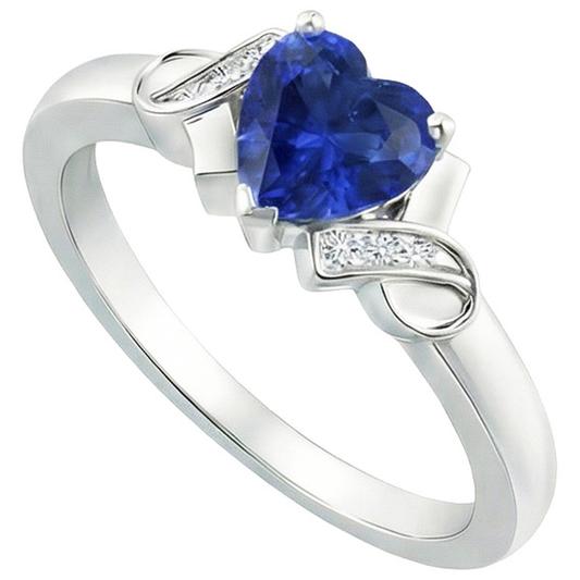 Women Natural Earth Mined Diamond Ring Heart Blue Sapphire Gold Love Jewellery 3.25 Carats