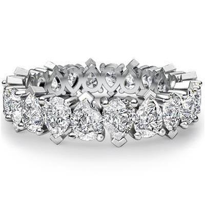 Women Pear Cut Genuine Diamond Eternity Band 9.50 Carats White Gold 14K