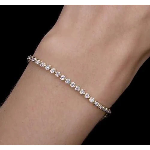 Women Real Diamond Bracelet 5 Carats Bezel Set Yellow Gold New