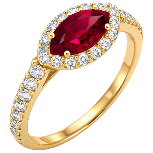 Women Red Marquise Cut Ruby Natural Earth Mined Diamond Ring 3.50 Carats Yellow Gold 14K