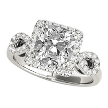 Women Ring Halo Cushion Old Miner & Round Real Diamond Split Shank 9 Carats