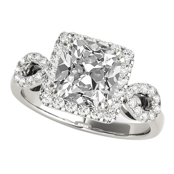 Women Ring Halo Cushion Old Miner & Round Real Diamond Split Shank 9 Carats