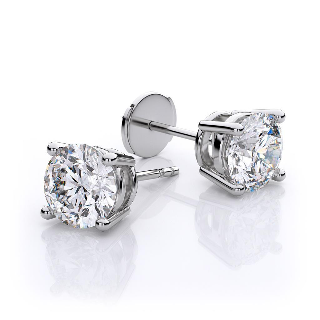 Women Round Genuine Diamond Solitaire Stud Earring White Gold 2.10 Carats